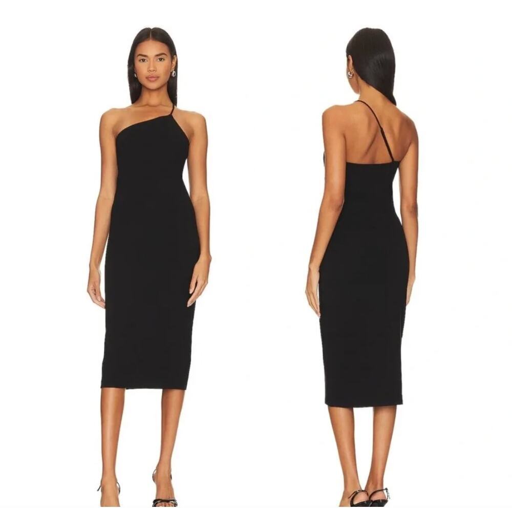 Rag & Bone Irina One Shoulder Midi Dress Black Ponte Knit Stretch Bodycon XS